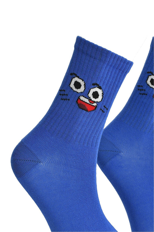 Blå Sokker Med Smilende Fjes-Design