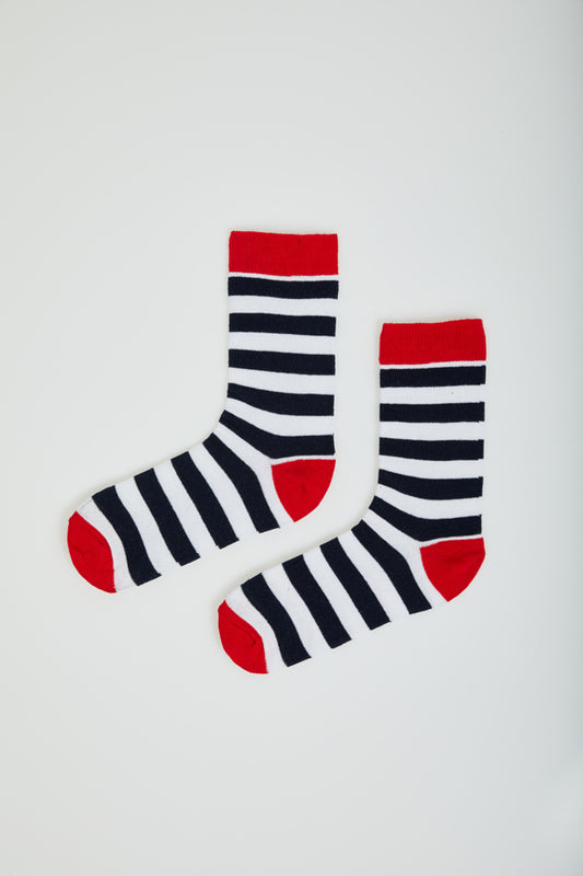 Sokker med mørkeblå og hvite striper, detaljbilde – Lucky Socks