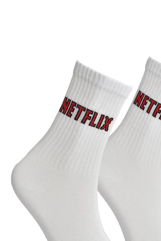 Hvite Sokker Med Netflix-Design
