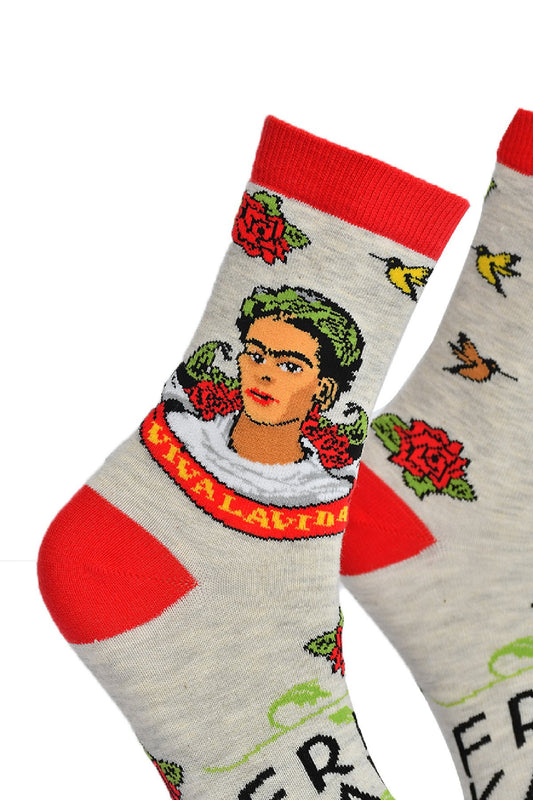 Frida Kahlo Røde-Grå Sokker